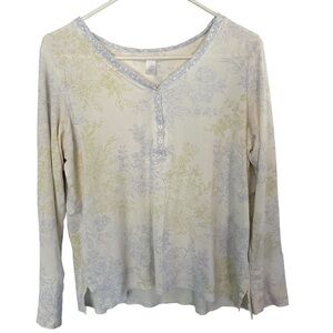Carole Hochman Floral Henley Pajama Set M 100% Supima Cotton Preowned